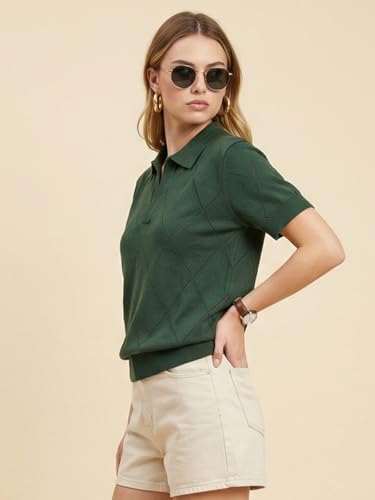 Image of JUNEBERRY Women's Flatknit Solid Half Sleeve Polo T-Shirt with Collared Neck, Casual Style for Office, Travel, (Sizes S to 2XL)