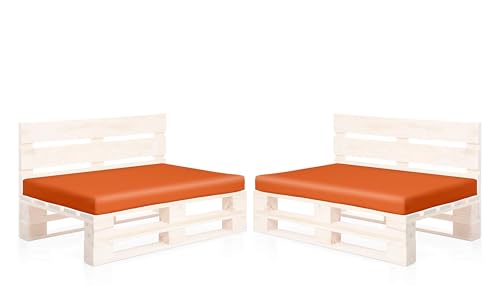 SUENOSZZZ-ESPECIALISTAS DEL DESCANSO Pack 2 colchonetas Asiento para Sofas de palets, cojin Chill out Relleno con Espuma y enfundado en Polipiel Color Naranja