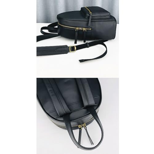 Genuine Leather Casual Daypack Women's Fashion Backpacks Handbags Travel Bags Business Laptop Bags Briefcases (Color : Black, Size : Medium)4