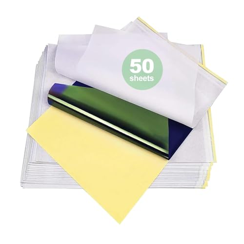 Rayyl 50 Hojas Papel Transfer Tattoo, A4 Papel Hectografico Tattoo Transfer Paper Accesorios de Tatuaje, Ideal para Impresora Tatuajes y Diseño DIY