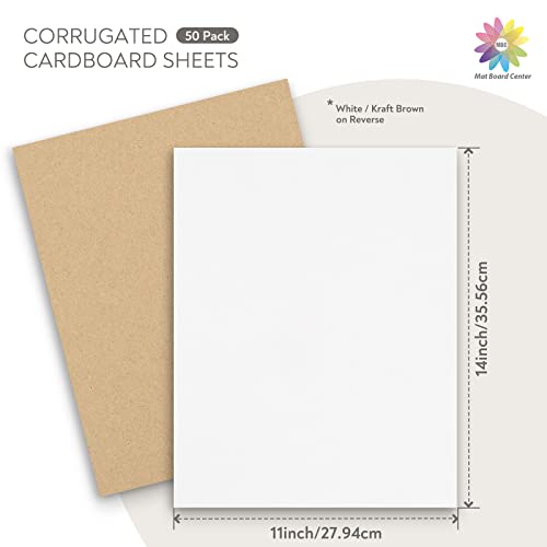 Image of Mat Board Center, 50 Pack 11x14 Inch Corrugated Cardboard Sheets | 2mm Thick White Flat Cardboard Inserts for Mailing, Packing & Shipping, Craft Card Board (White on one side)