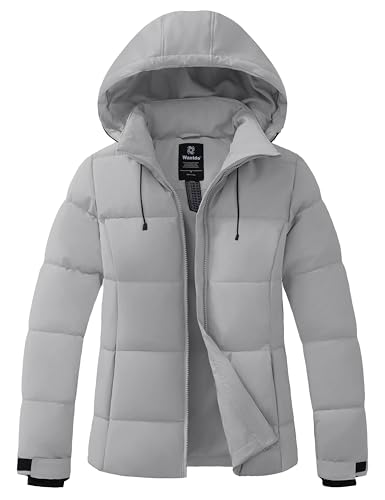 wantdo Women's Recycled Bubble Coats Casual Hooded Puffer Jacket (Grey, Large)
