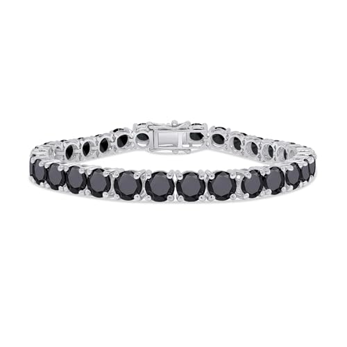 Round Cut Lab Created Black Moissanite Tennis Bracelet Jewelry For Men Women In 14K Gold Plated 925 Sterling Silver VVS1 Clarity 9.30Ct To 26.25Ct, 4MM To 6MM Width, 6.5