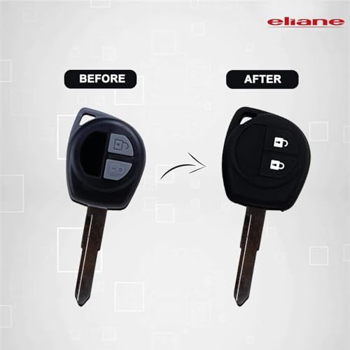 Image of Eliane Silicone Car Key Cover 2 Button Compatible with Maruti Suzuki Baleno Grand Vitara XL6 Swift Brezza Ertiga Dzire Celerio Ciaz SX4 Ignis S Presso S Cross Fronx Alto Ritz (Black-2Pcs)