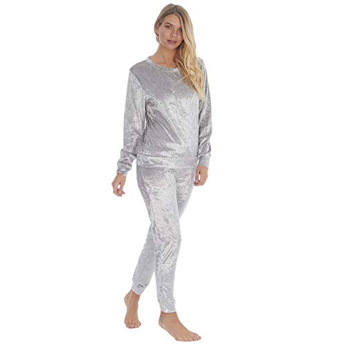 Style It Up Womens Ladies Crushed Velvet Warm Pyjama Cosy soft Fleece Nightwear Lounge Wear PJ, (Grey Crushed Velvet, UK 16-18)