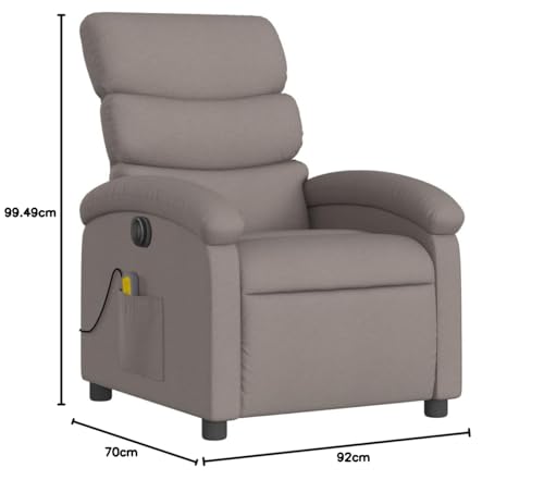 KOIECETA Massagesessel Elektrisch Relaxsessel mit Liegefunktion Vibrationsfunktion Fernsehsessel für Wohnzimmer Liegesessel TV Sessel Stoff (Taupe) – Bild 4