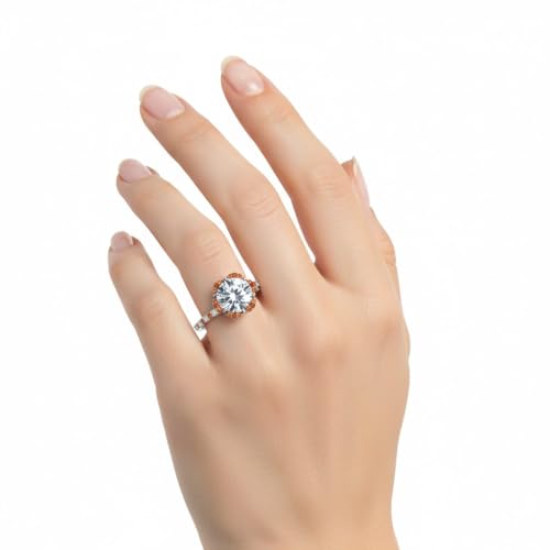 Image of 55Carat Choose Your Gemstone 6 Petal Ring Sterling Silver Round Shape Halo Engagement Rings Well Shaped for Any Gift Giving Occassion Modern Style Enchating Women US Size 4 to 12