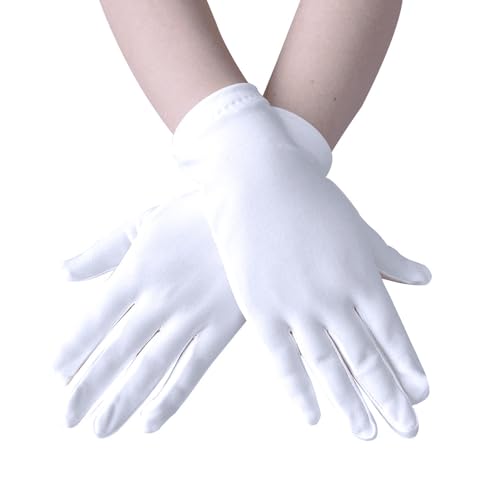 ALVOGIMOR Men Women Wrist Length Spandex Stretch Gloves Wedding Party Christmas Costume Party Dance Gloves (White one size)