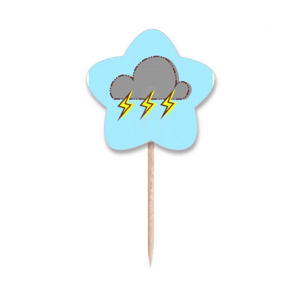 Dark Clouds Thunder Rain Toothpick Flags Star Lable Cupcake Picks