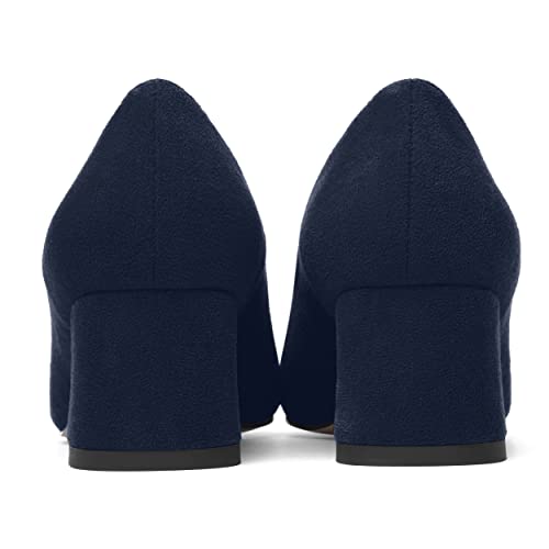 AMBELIGHT Womens Block Office Slip On Casual Suede Pointed Toe Chunky Low Heel Pumps Shoes 2 Inch4