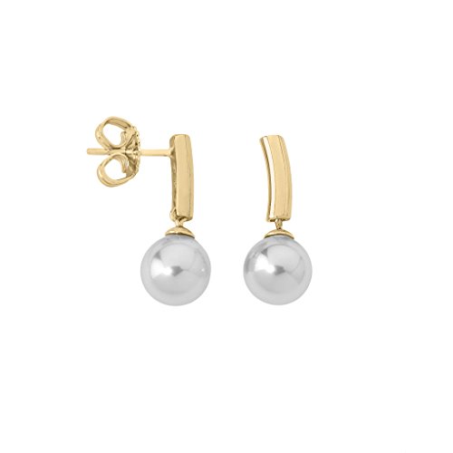 MAJORICA Pendientes Perla 8mm Dorados Espiga para mujer con un diseño clásico y elegante, perla redonda blanca de 8mm, cierre de pincho en plata bañada en oro de 18k, joyería de lujo MAJORICA Pendientes Perla 8mm Dorados Espiga para mujer con un diseño clásico y elegante, perla redonda blanca de 8mm, cierre de pincho en plata bañada en oro de 18k, joyería de lujo