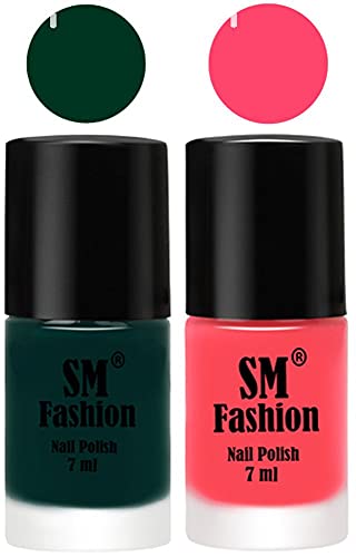 Image of Long Lasting Nail Polish | Nail Paint Combo 7 ml Each) - Set of 2 Dark Green-Pink