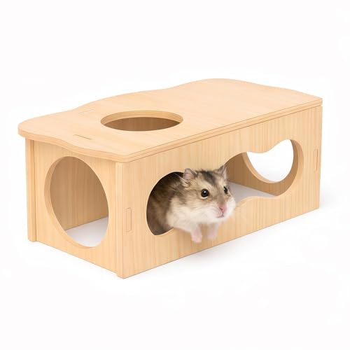 Radiella Maison pour Hamster Tunnel en Bois avec fenêtre en Forme de Nuage, Refuge Naturel pour Hamster, Maison de Jeu Hamsters Nains, Accessoire Tunnel...