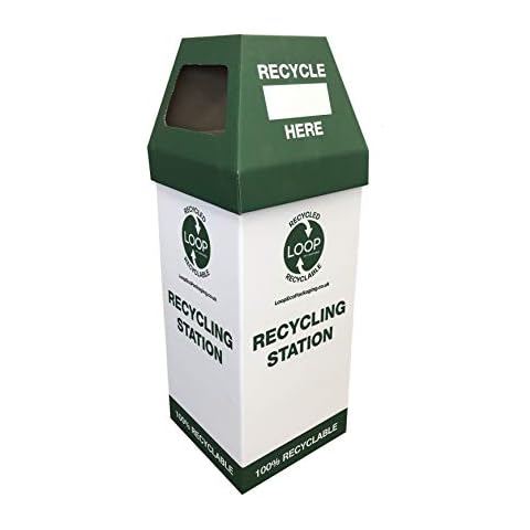 Cardboard Recycling Bins - 330x330x945mm with 40 Printed & 10 Blank Stickers. Pack of 5 Recyclable Boxes with Lids. Flat-packed, Sturdy & Portable for Sorting Waste in the Office, Kitchen or Workplace. Ergonomic Angled Opening for Rubbish. Semi-Permanent, Made From Strong Recycled Kraft Board. Labels for Paper, Mixed Waste, Plastic & Toner Cartridges. Designed & Produced by Packaging2Buy Cover