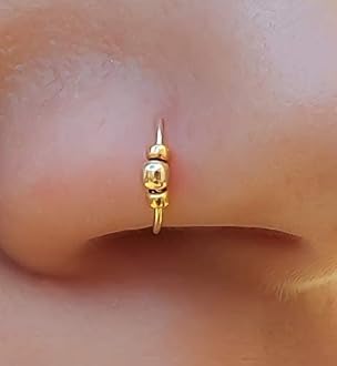 Gold Nose Ring - Thin Tiny 24 Gauge 7mm Beaded Nose Hoop Ring - 14k Gold Filled Nose Rings For Women - Small Handmade Nose Piercing Jewelry - Gift Ready