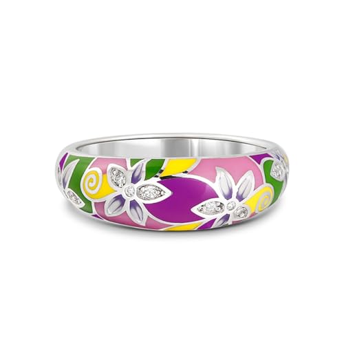 Anillo de plata de ley Jeulia con flores esmaltadas artesanales para mujer