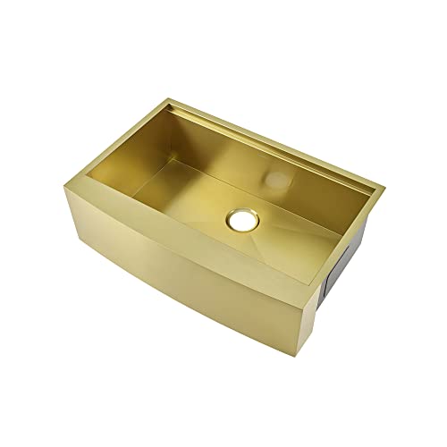 Image of Tourner 33 x 22 Stainless Steel, Single Basin, Farmhouse Kitchen Workstation Sink with Apron in Gold