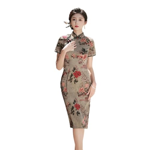 Robe cheongsam mi-longue : restez élégante au frais avec ce brocart 3/4