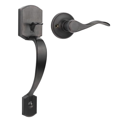 Image of Probrico Oil Rubbed Bronze Lower Half Front Entry Handleset, Heavy Duty Entry Door Handle with Interior Reversible Handed Lever, Lock Grip Handle with Wave Lever Keyless Door Locks, 1Pack