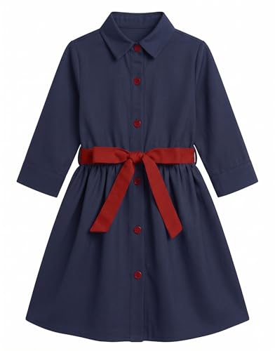Image of A.T.U.N. (ALL THINGS UBER NICE) Girls 100% Cotton Shirt Dress with Belt | Button-Down Dress with Collar Neck | Soft Breathable Kids Outfit for Girls