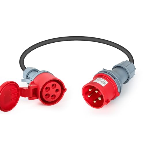 Candeon Adaptateur 32A Plug vers 16A, Adaptateur Courant Fort 5 Pôles Adaptateur Secteur 400V Couplage Courant Fort 1 Mètre 5x2.5mm² Câble Tuyau En Caoutchouc