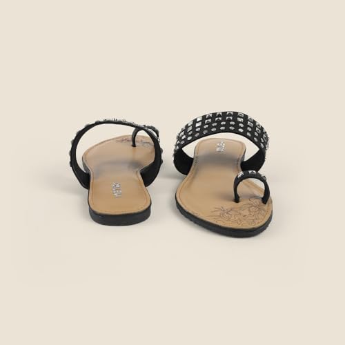 Image of Metro Women Synthetic Studded Toe-Ring Embellished Flat Sandals