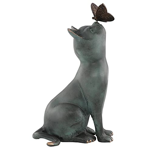 SPI Home Cast Aluminum Curiosity Cat and Butterfly Garden Sculpture