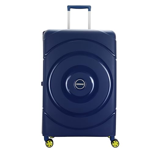 Image of American Tourister Polycarbonate Material Circurity Max 77 cm Small Hardside Cabin Suitcase with Xtrasecu 3-Point Locking System & Double Spinner 8 Wheels for Unisex - Deep Blue