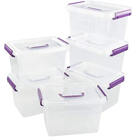 Vcansay 5.7 L Plastic Storage Boxes with Lids and Handles, 6 Packs Cover
