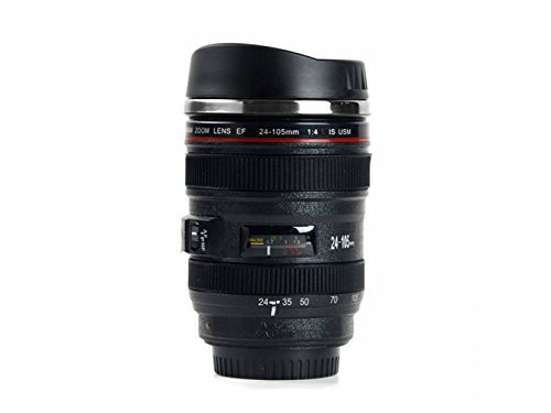 Addfun® - Tazza da caffè con obiettivo per fotocamera SLR, da viaggio, 380 ml, colore: Nero