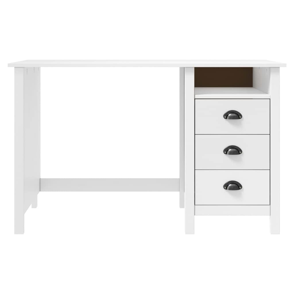 Scrivania Legno Massello di Pino 3 Cassetti Bianca 120x50x74 cm | Scrittoio elegante con vano giorno per soggiorno e studio, ideale come tavolo porta computer per smart working.