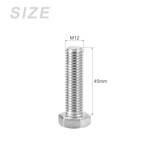 Image of METALLIXITY Hex Head Screws Bolts, Nuts, Flat & Lock Washers Kits (M12-1.75x45mm) 4 Set, Stainless Steel Fully Threaded Machine Screws Bolt Set - for Home Appliance Equipment