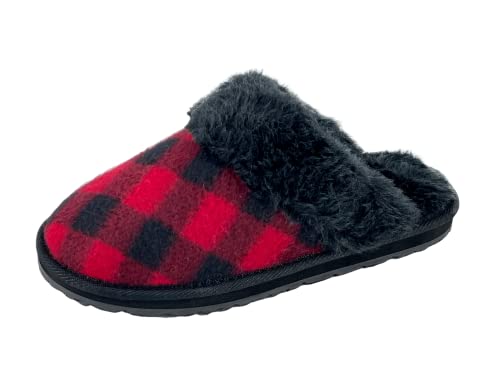 Image of Clarks Womens Open Back Suede Leather Comfort Clog Slipper JMS0583C - Plush Faux Fur Trim - Indoor Outdoor House Slippers For Women