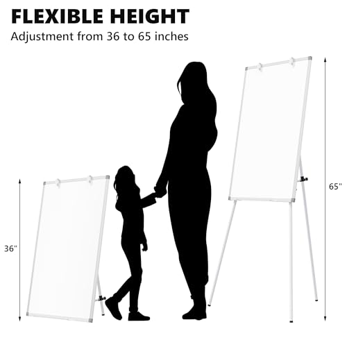 Image of Large Whiteboard Easel with Stand, 36 inch x 24 inch Portable Standing Magnetic Dry Erase White Board, 3' x 2' Tripod Height Adjustable Flip Chart Easel for Home Office Classroom School, Silver
