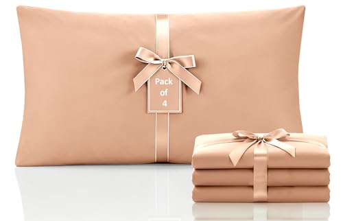 Moonlight Bedding Pillow Cases 4 Pack – Peach Pillowcases Envelope Closure Super Soft Brushed Microfiber Standard House Wife Pillow Covers, (50 X 75 CM)