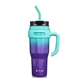Zibtes 40oz Insulated Tumbler With Lid and Straws, Stainless Steel Double Vacuum Coffee Tumbler With Handle, Keeps Drinks Cold up to 34 Hours or Hot for 12 Hours(Deep Fear 1 pack)