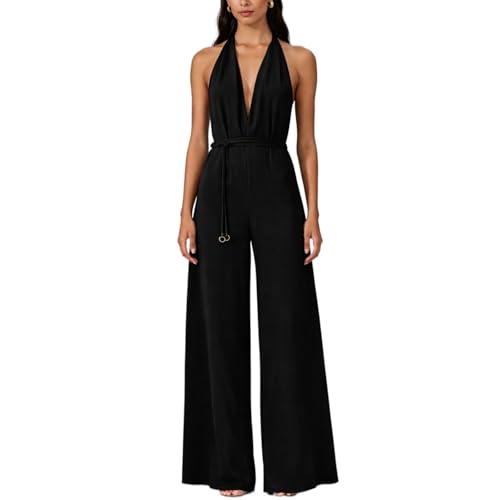 Mono de cuello halter KIRYU para mujer con perneras anchas elegante y escote en V