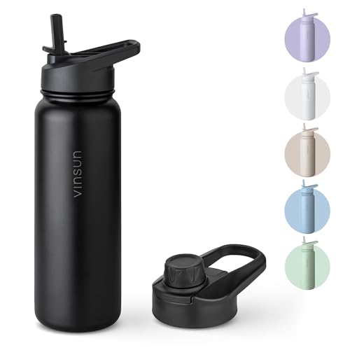 Vinsun Botella Agua Acero Inoxidable 750ml - Botella Termica con Pajita (2 Tapas) - sin BPA, Doble Pared, sin Fugas - Cantimplora Termica para Deporte, Oficina, Viaje