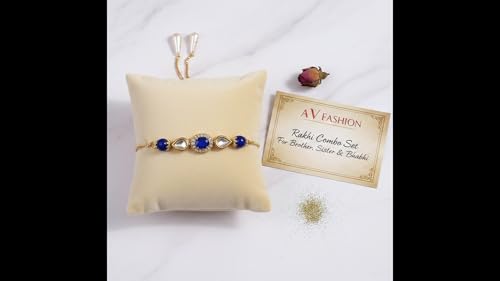 Image of Elegant Traditional Gold Plated /Rakhi Combo Of 1 Piece for Men and Women /brother /sister /bhabhi Kundan Stone combo set (Same as Shown In Image)