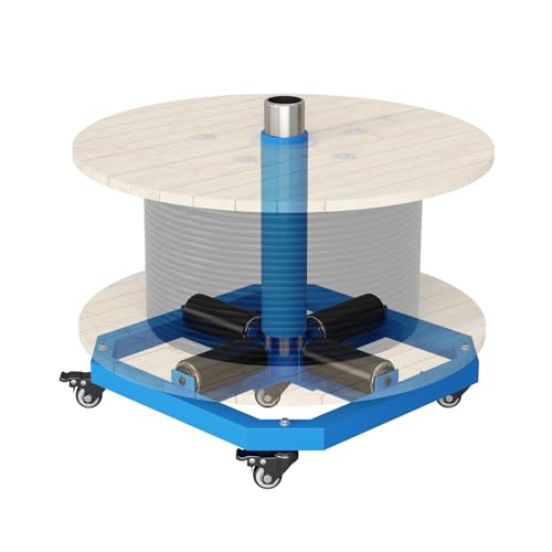 Exerock Heavy-Duty 1000 lbs Cable Reel Turntable Portable Wire Spool Rack with Lockable Wheels 20x20 Wire Spool Holder for Horizontal Payout Durable Cord Caddy for Damaged Cables
