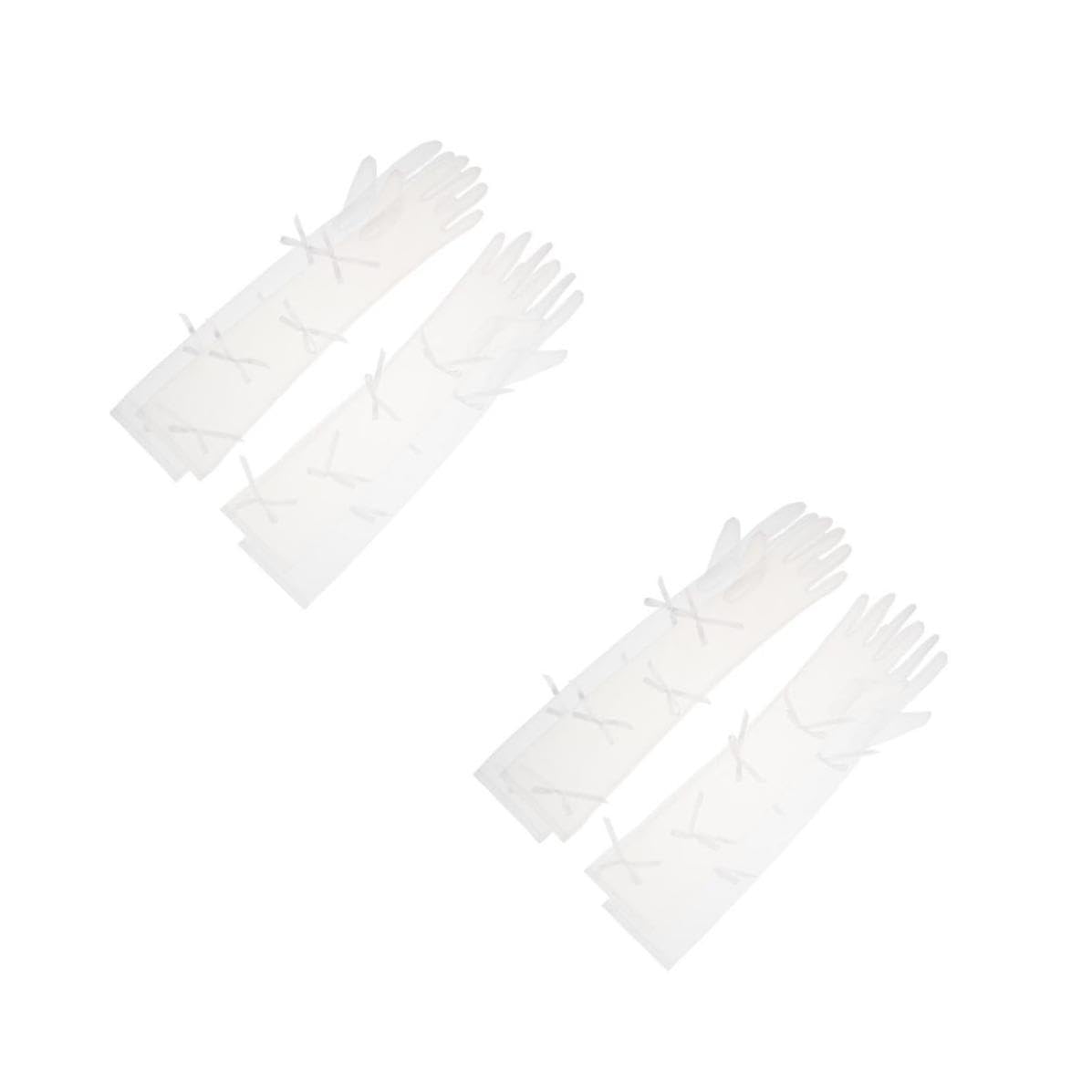 Healvian 2 Paia Guanti da Sposa Lunghi in Nailon con Fiocco, Eleganti Donna