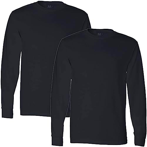 Fruit of the Loom Men's Lightweight Cotton Tees (Short & Long, Long Sleeve-2 Pack-Black, X-Large