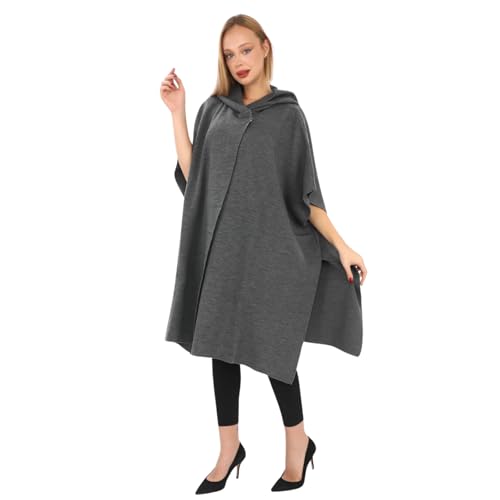 Capa con capucha: elegante tela de punto suave, cálida y acogedora, ajuste de gran tamaño, elegante capa frontal abierta, perfecta para la moda de otoño e invierno, gris, Altoa única