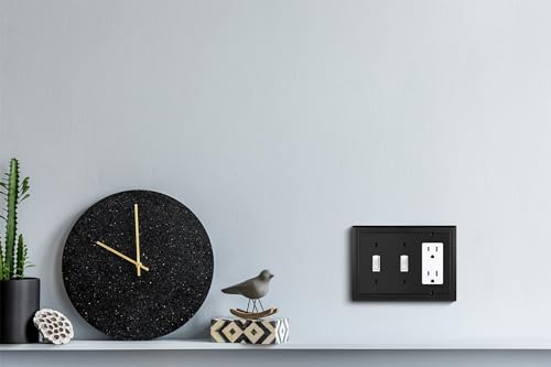 Image of Henne Bery Sunken Pearls Heavy Duty Decorative Wall Plate Switch Plate Outlet Cover (Double Toggle /Single Decorator, Matte Black)