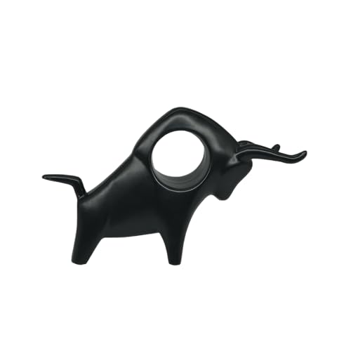 Image of NOSCOMP Home Decor Black Bull Statue Ceramic Figures Showpieces for Home Decor - (Black)