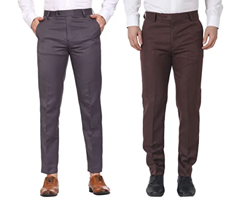 Image of MALENO Men Formal Trouser Regular Fit Solid | Soft and Breathable Pant Combo (Pack of 2)