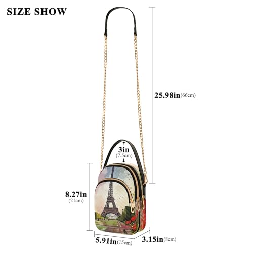 Women Single Shoulder Purse Colorful Phone Bags with Chain Strap Quilted Designer Satchel Crossbody Bag Painting Eiffel Tower Spring3