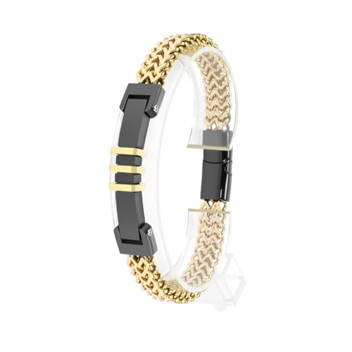 Men'S Titanium Steel Bracelet Double Row Braided Bracelet, Black And Gold And Silver Combination