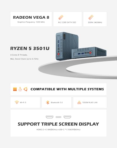 Image of BOSGAME E2 Plus Mini PC AMD Ryzen 5 3501U 8GB RAM 256GB SSD (Pack of 2)
