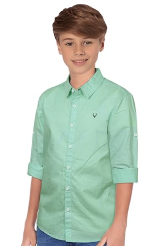 Image of Allen Solly Boys' Solid Casual Shirt | Roll-Up Sleeves | Regular Fit | Soft Cotton Feel | School